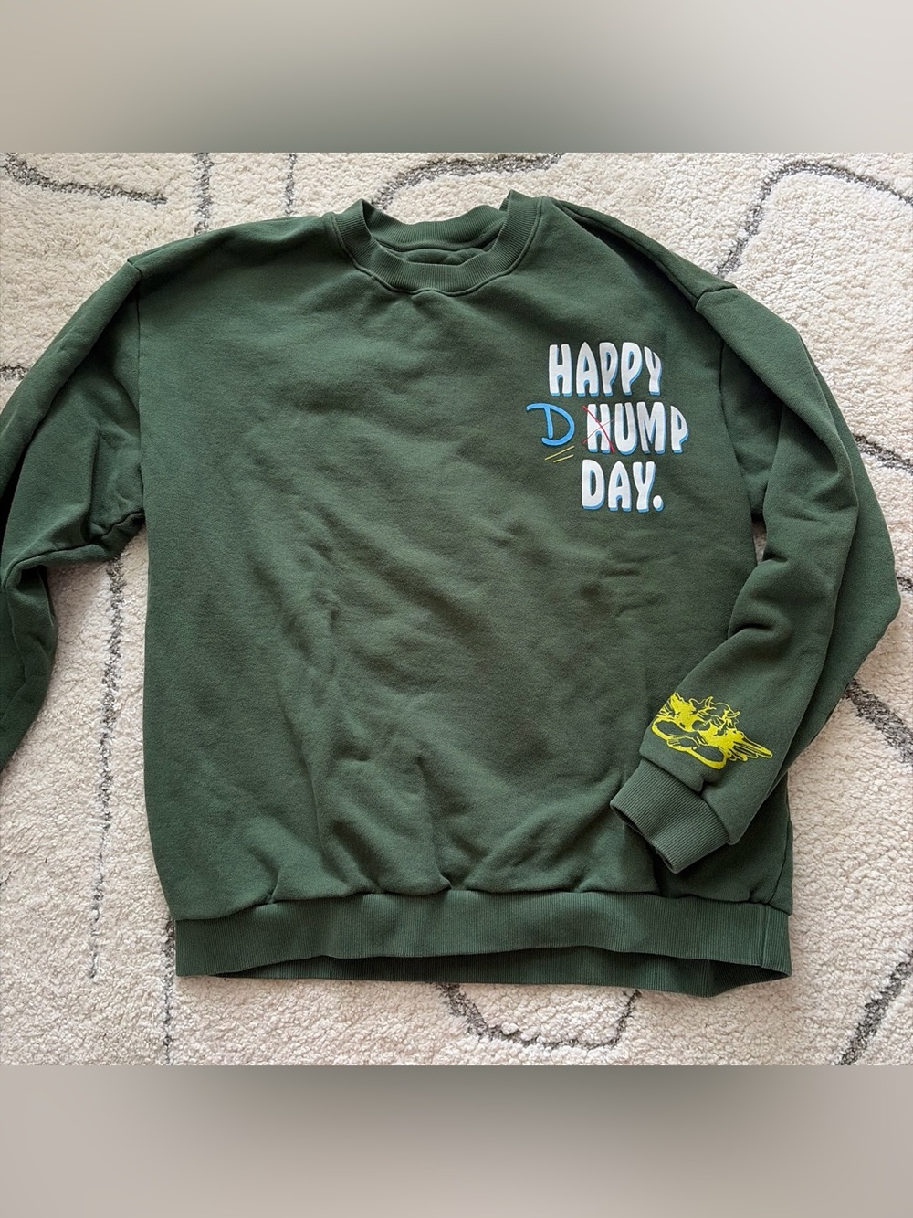 Boys Lie Forest Green 'Happy Dump Day' Graphic Sweatshirt with Yellow Sleeve Art